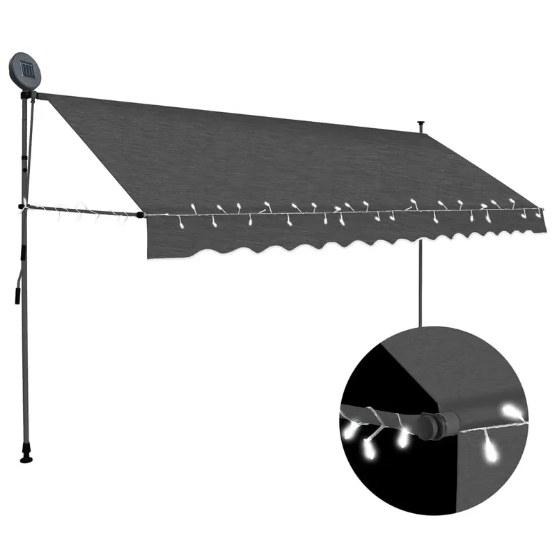 copertina retractabila manual cu led, antracit, 350 cm