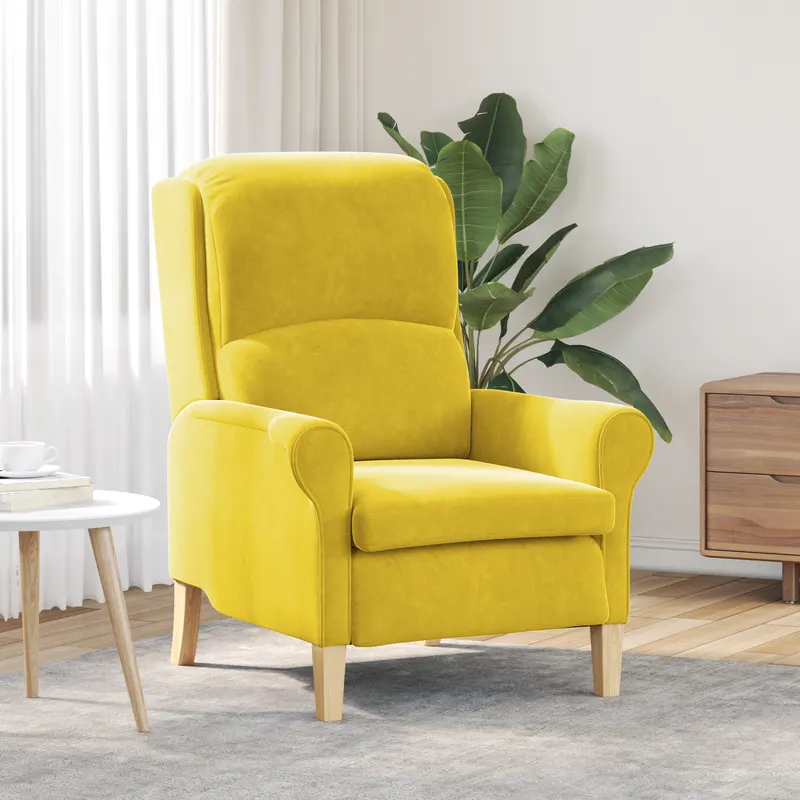 fotoliu galben textil, lemn standard fotoliu galben modern