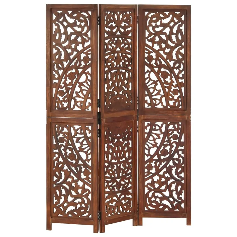 paravan camera sculptat manual 3 panouri maro 120x165 cm mango