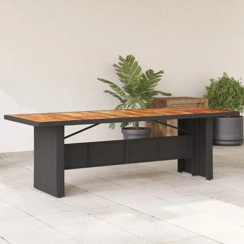 masa gradina, blat din lemn acacia, negru 240x90x75cm poliratan