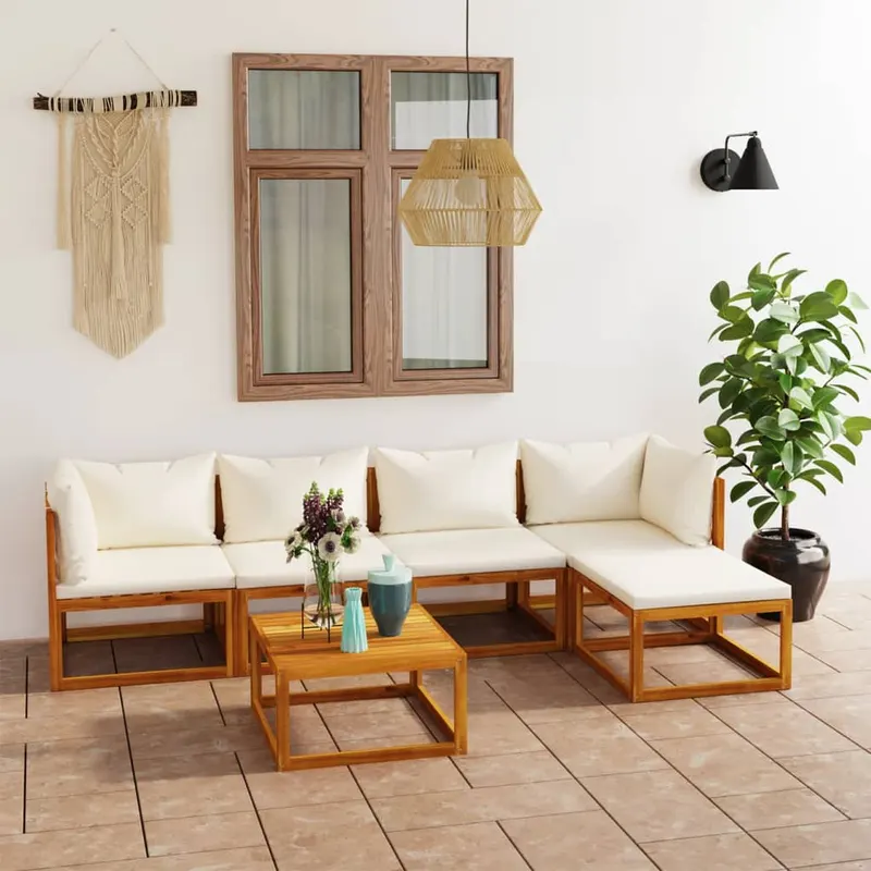 set mobilier gradina cu perne, 6 piese, crem, lemn masiv acacia