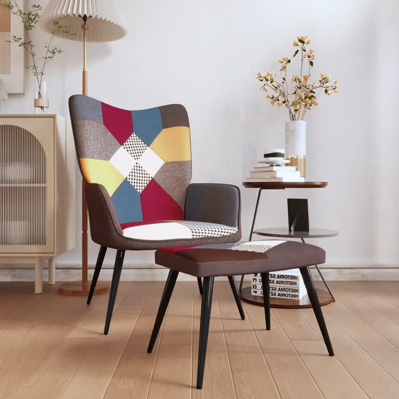 Scaun de relaxare cu taburet, textil, petice