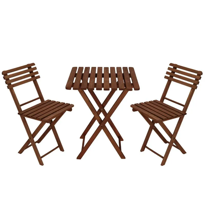 Set mobilier balcon lemn fag pliabil masa 52x51x65 cm si 2 scaune, maxim 125 kg, maro inchis
