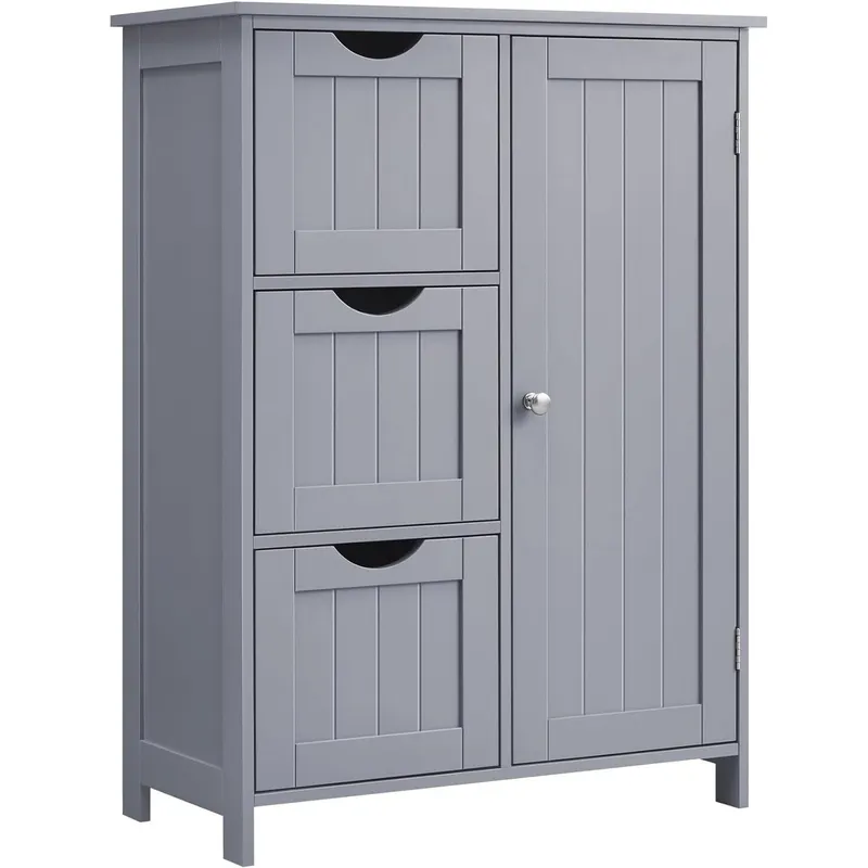 Dulap baie mdf 3 sertare raft reglabil compact, 30x60x81 cm, design modern, gri