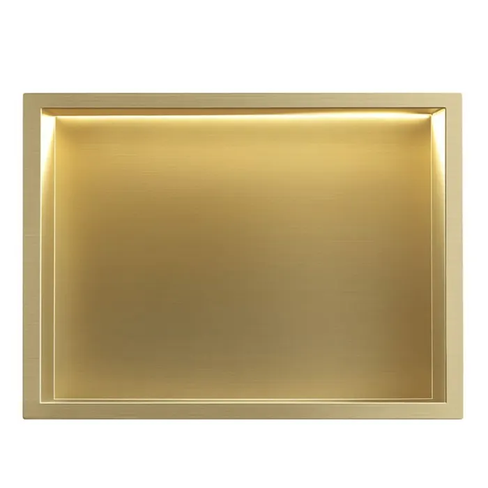 Raft baie incastrat in perete 48x33 cm, iluminare LED, auriu periat, Rea