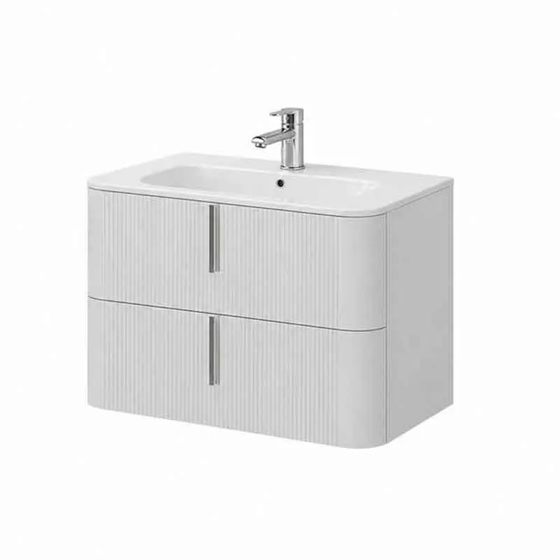 Mobilier lavoar suspendat Fluminia Pisa 80, front riflat, 2 sertare soft close, alb mat