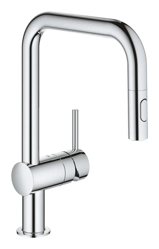 Baterie bucatarie Grohe 32322002, bucatarie Minta, tip comanda monocomanda, marime inalta, forma pipa tip c, crom