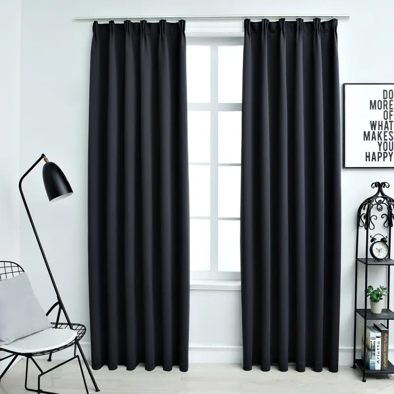 draperii opace cu carlige, 2 buc., negru, 140 x 245 cm