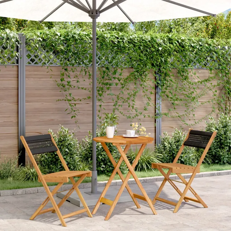 set mobilier bistro, 3 piese, negru, polipropilena lemn masiv