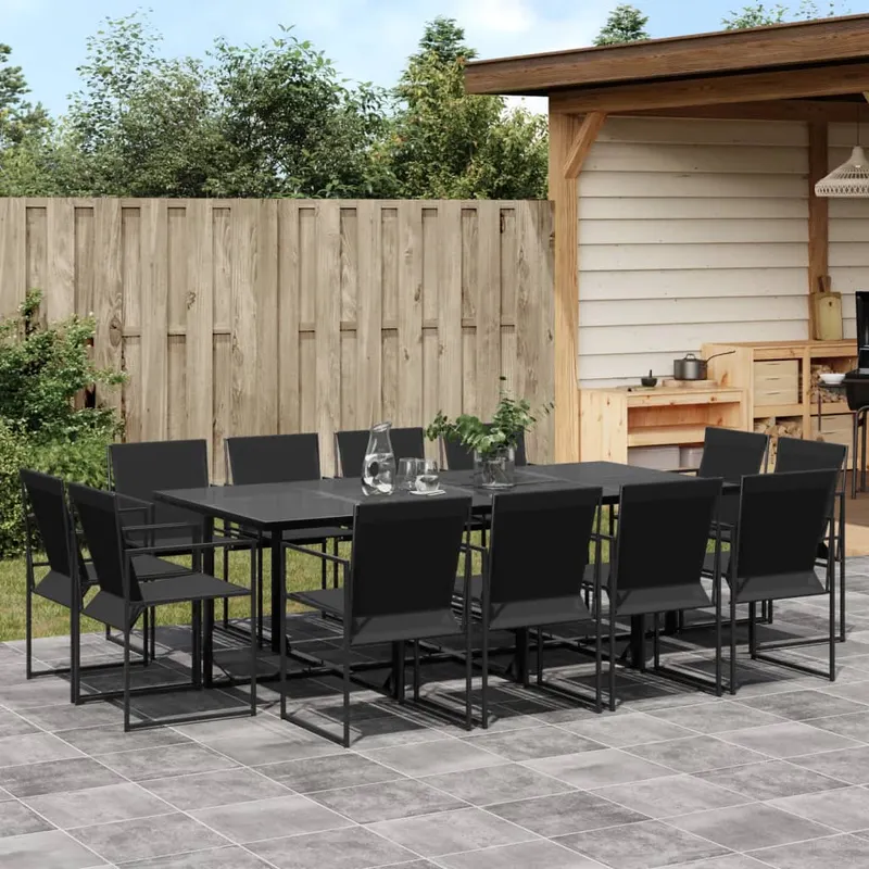 set mobilier de gradina, 13 piese, negru, textilena