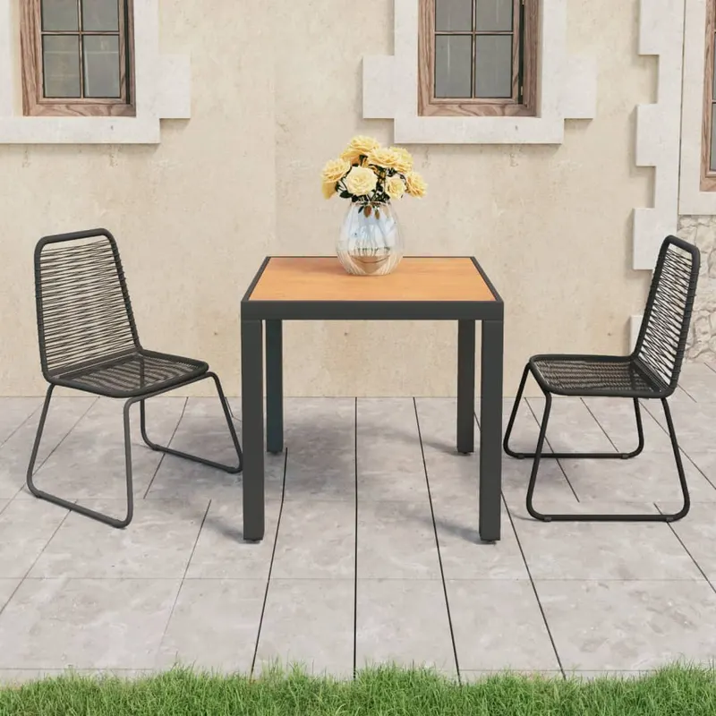 set mobilier de gradina, 3 piese, negru si maro, ratan pvc