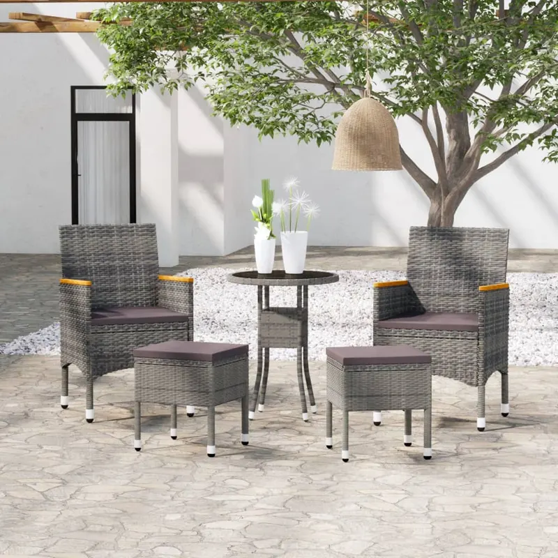 set mobilier de gradina, 5 piese, gri, poliratan