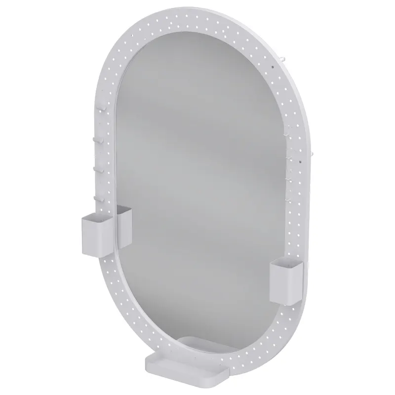 HOMCOM Oglindă de Perete cu Panou Perforat Oglindă Decorativă 90x60 cm pentru Living Dormitor Alb