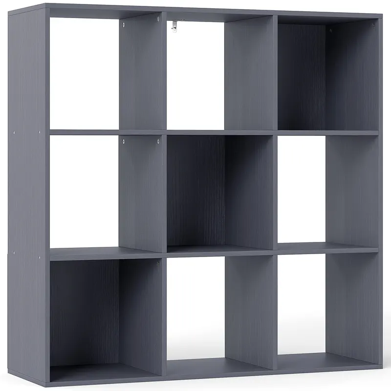 HOMCOM Bibliotecă, etajeră de depozitare în 3 niveluri cu 9 compartimente, pentru living, birou, dormitor, 91x29,5x91cm, gri