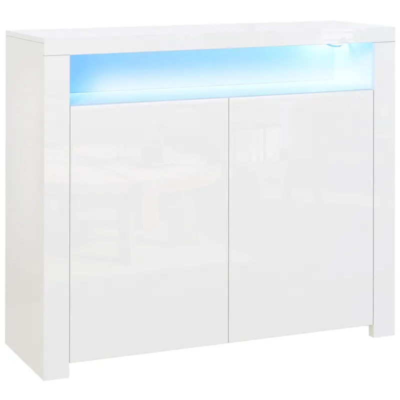 HOMCOM Dulap Multifuncțional Alb cu Iluminare LED Colorată, pentru Living sau Dormitor, 107x35x97 cm