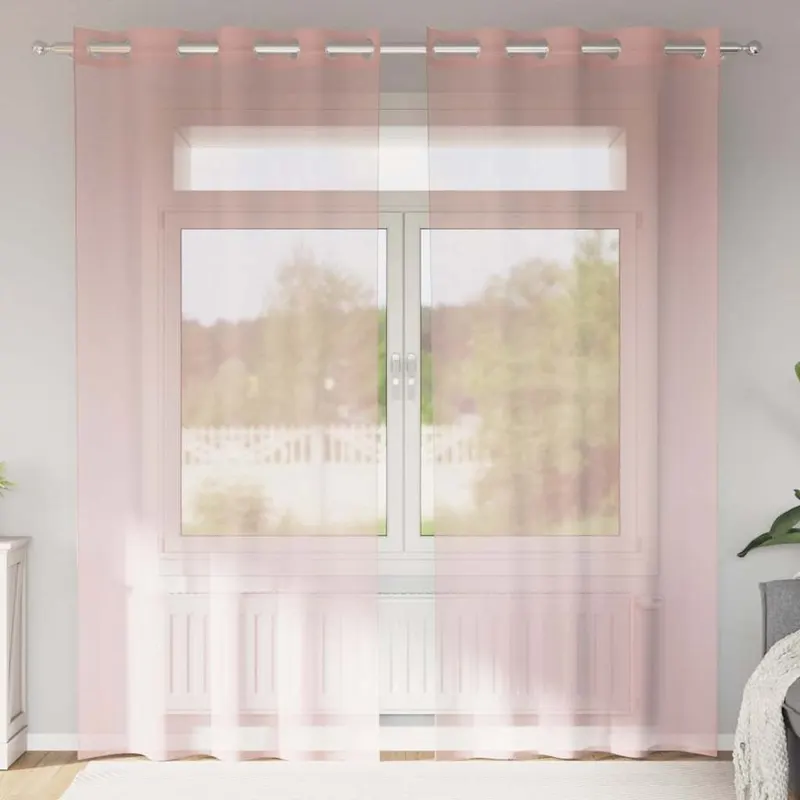 perdele voile cu oelii 2 buc roz 140x245 cm