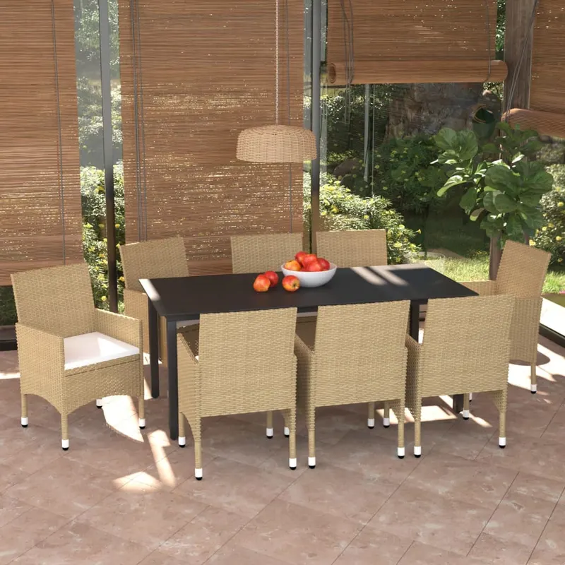 set mobilier de gradina cu perne, 9 piese, bej, poliratan