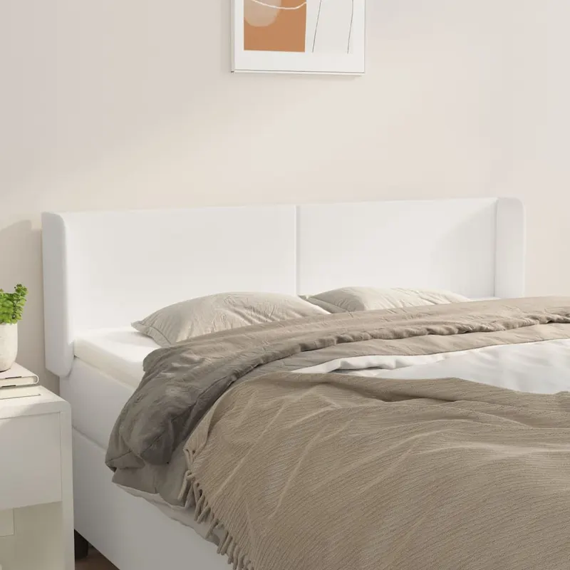 tablie de pat cu aripioare alb 147x16x78/88 cm piele ecologica