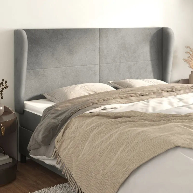 tablie de pat cu aripioare gri deschis 163x23x118/128cm catifea