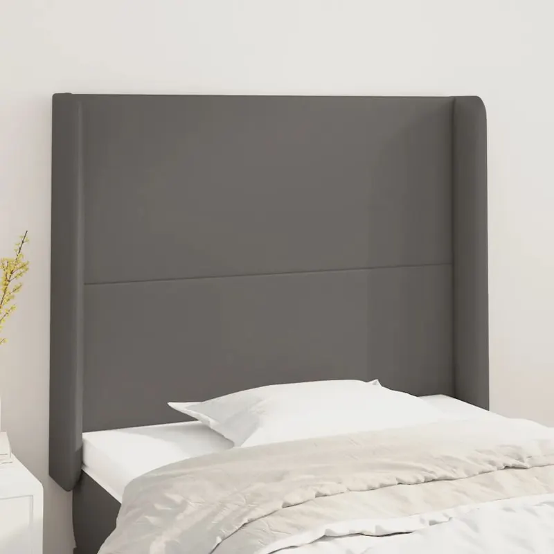 Tablie de pat cu aripioare, gri , 93x16x118/128 cm, piele eco