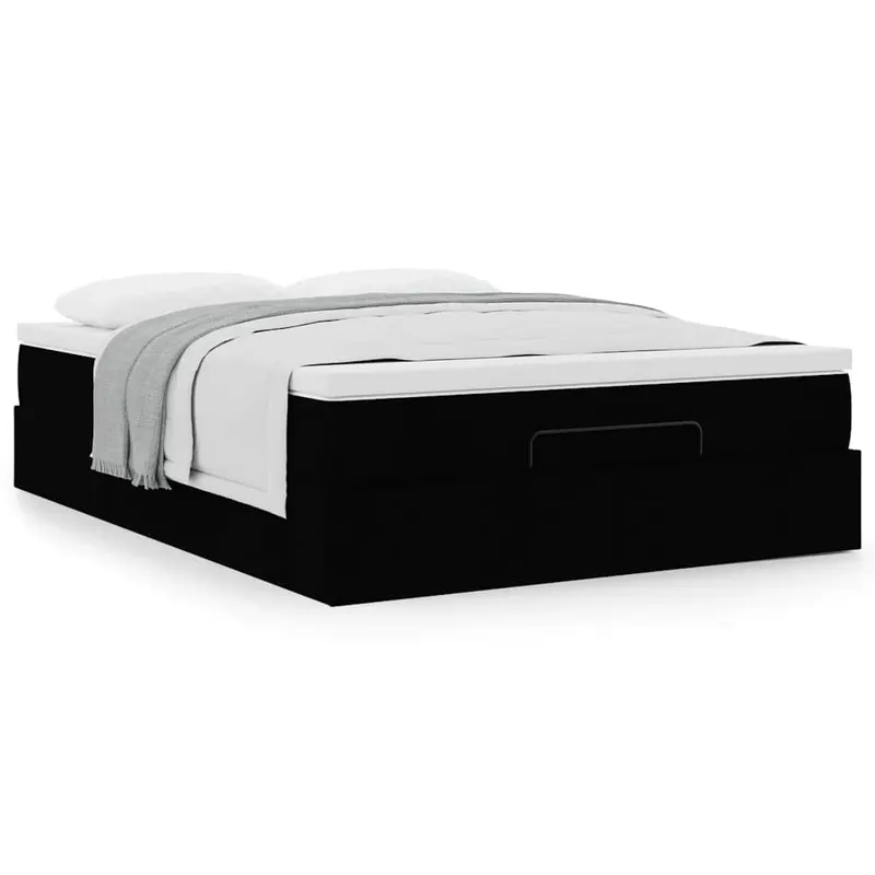 cadru de pat otoman cu saltea tesatura neagra 140x200cm