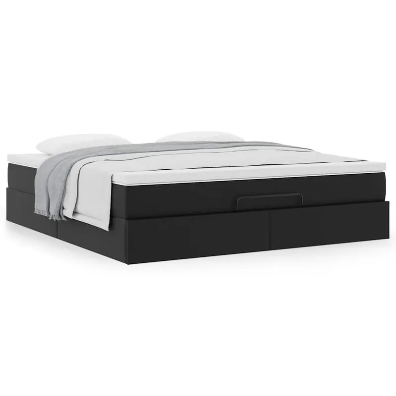 cadru de pat otoman saltea neagra 160x200cm piele artificiala