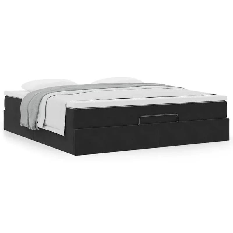 cadru de pat otoman cu saltea, catifea neagra 160x200cm