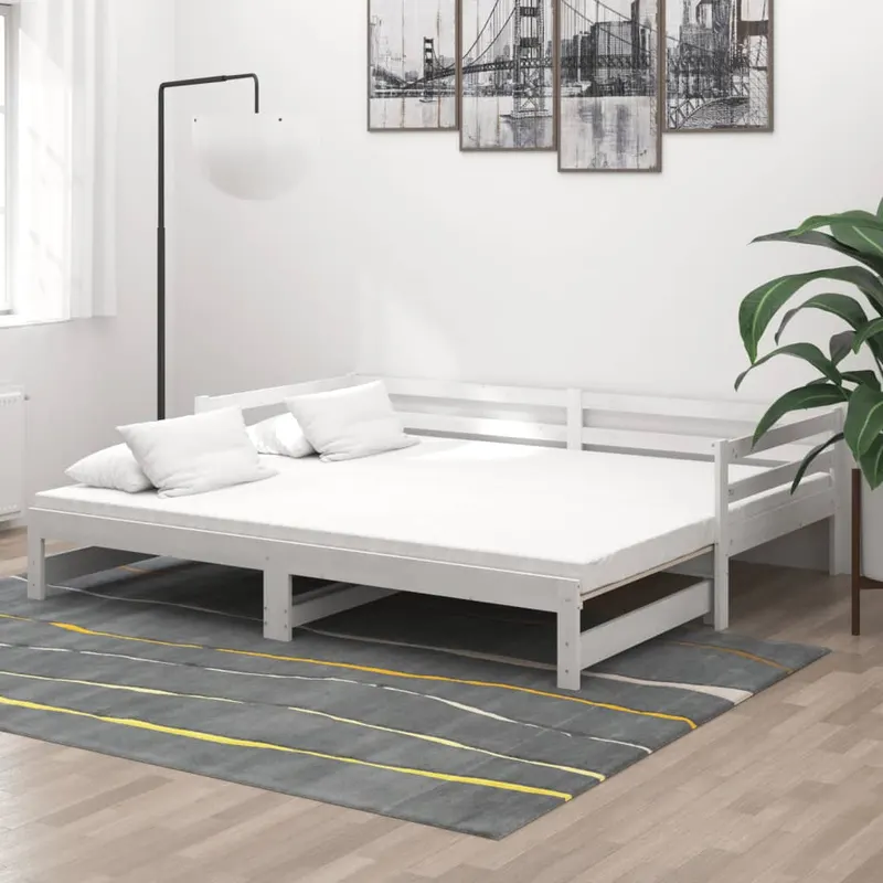 Pat extensibil de zi, 2x(90x200) cm, alb, lemn masiv de pin