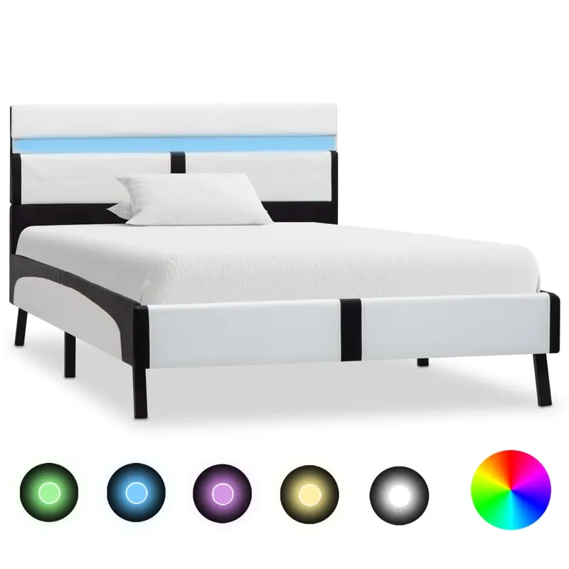cadru de pat cu led, alb si negru, 90x200 cm, piele ecologica