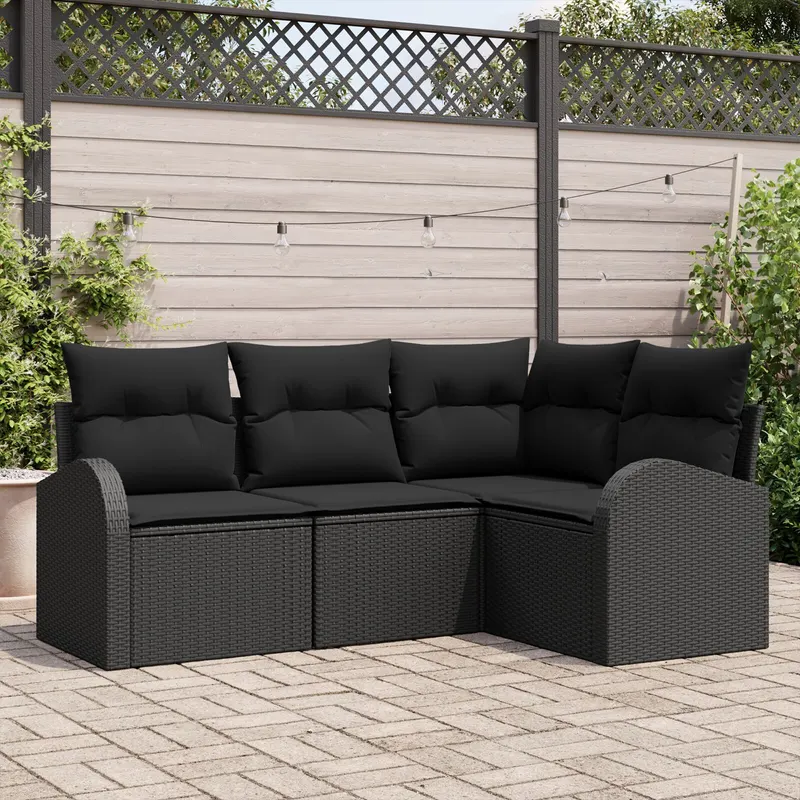 set de canapea gradina 4 piese cu perne negru ratan poli