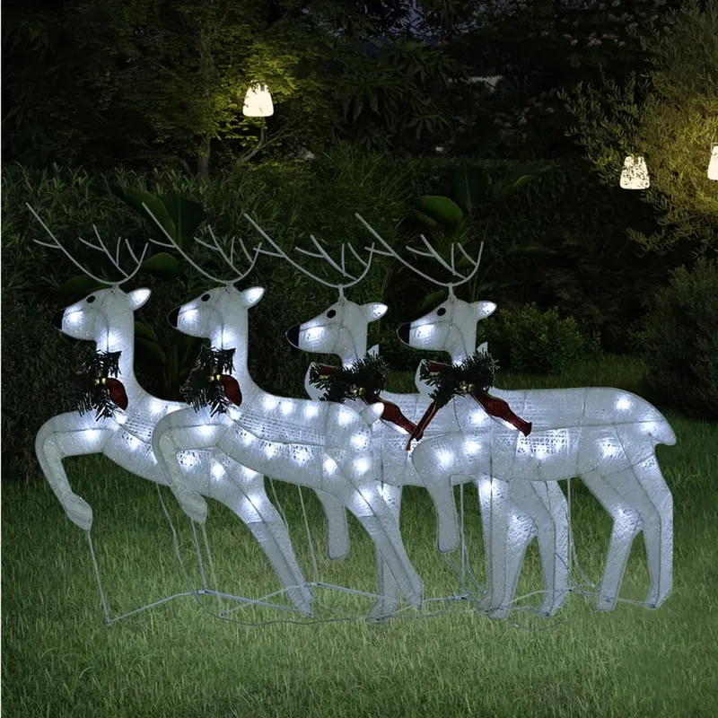 reni de craciun, 4 buc., alb, 80 led-uri
