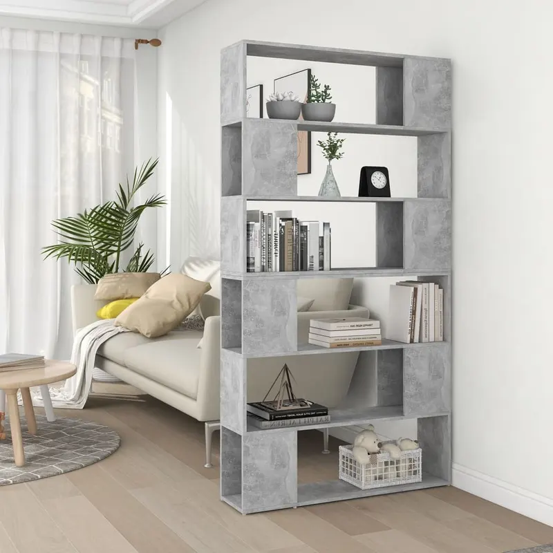 biblioteca/separator camera, gri beton, 100x24x188 cm