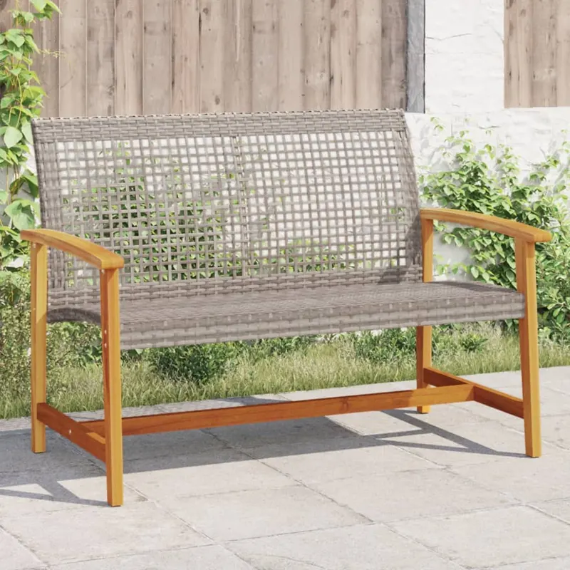 banca de gradina, gri, 112 cm, poliratan si lemn de acacia
