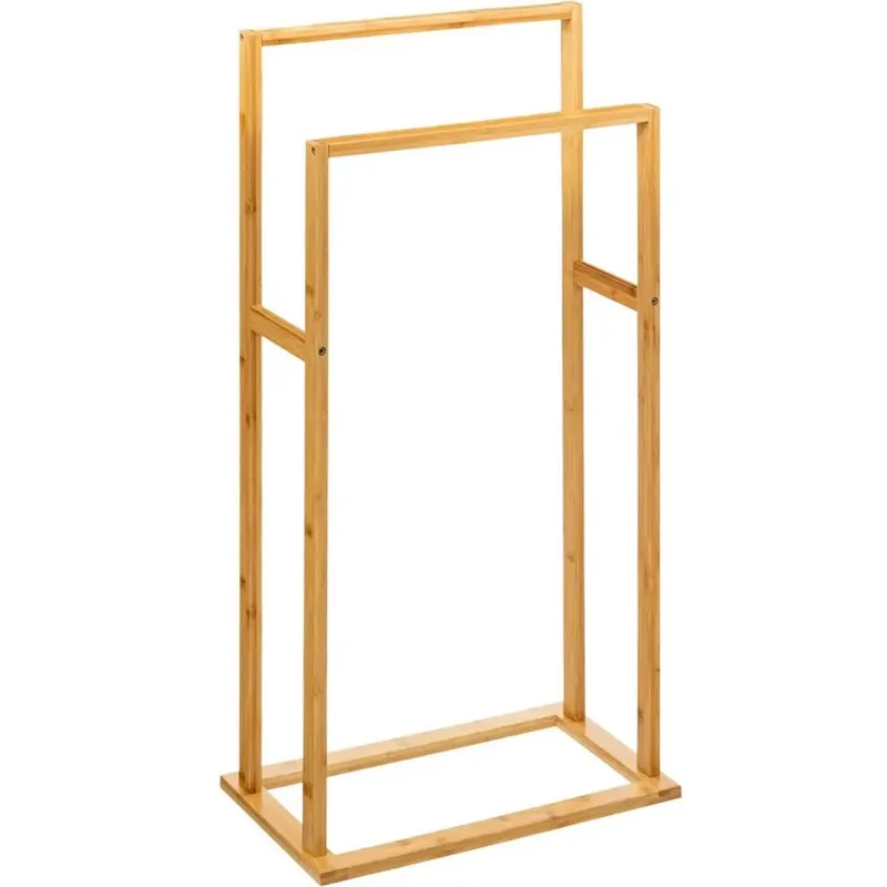 Suport prosoape bambus 2 brate, 42x24x82 cm, design vertical compact, maro