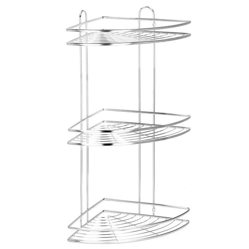 Etajera colt dus 3 polite inox, montaj perete, max 9 kg, margini protectie, 25x25x59 cm, argintiu
