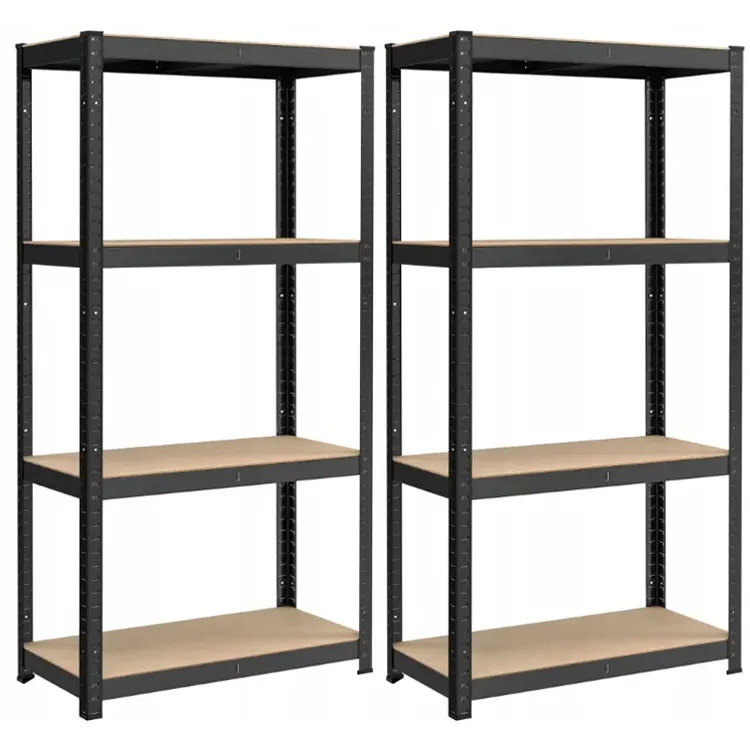 Set 2 rafturi metalice cu 4 polite MDF reglabile, 80x40x160 cm, negru