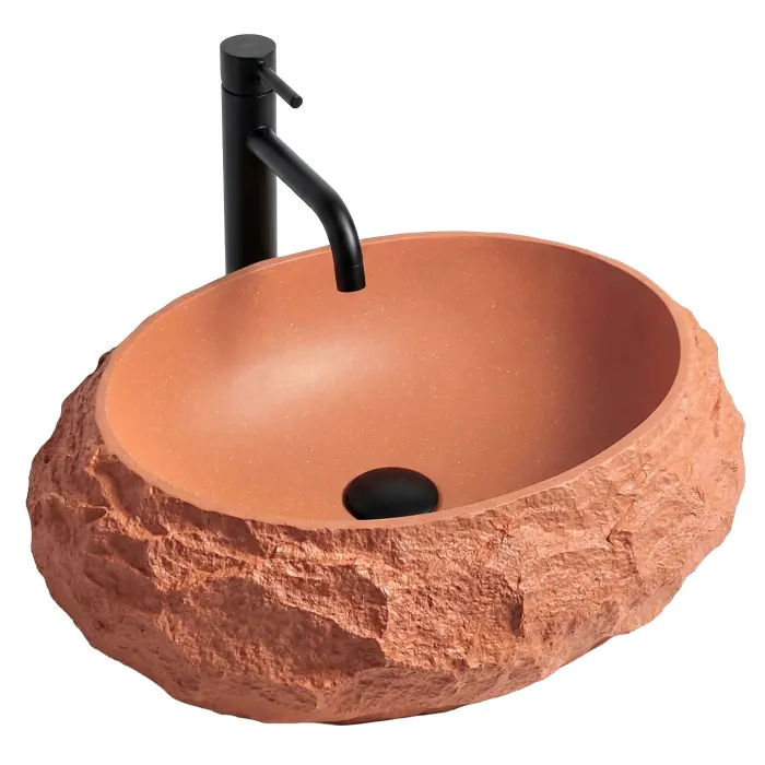 Lavoar baie Mika, oval, piatra compozita Artificial Stone, portocaliu imitatie piatra, 50 x 38 cm