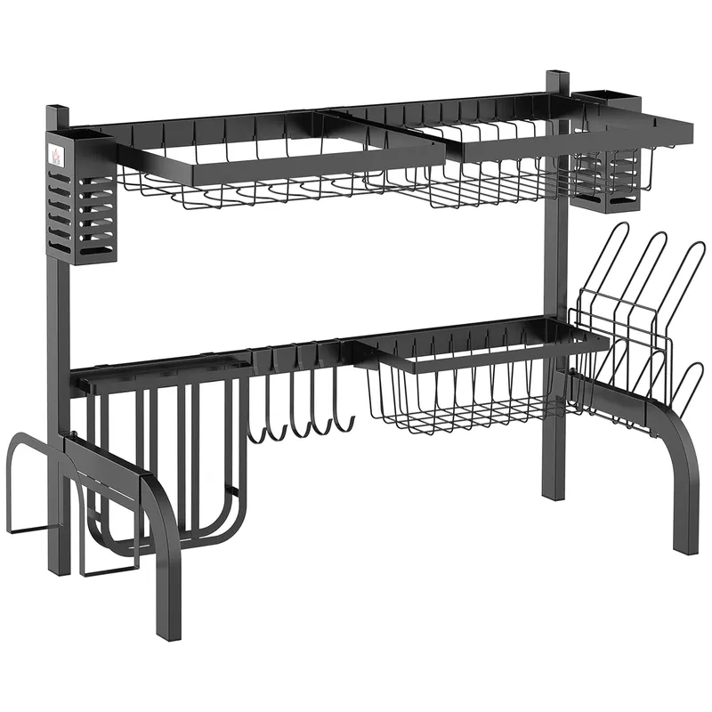 HOMCOM Uscător de Vase de Tip Stand Modular cu 2 Nivele 65x31.5x52.5 cm Negru