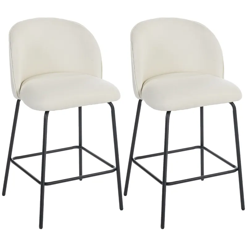 HOMCOM Set de 2 taburete de bar, scaune de bar, suport pentru picioare și spătar, țesătură cu efect in, înălțime șezut 68cm, crem