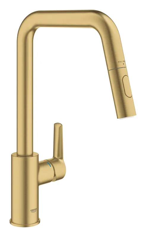 Baterie bucatarie Grohe 30631GN0, Start, inalta, tip U, dus, 2 functii, mat, auriu
