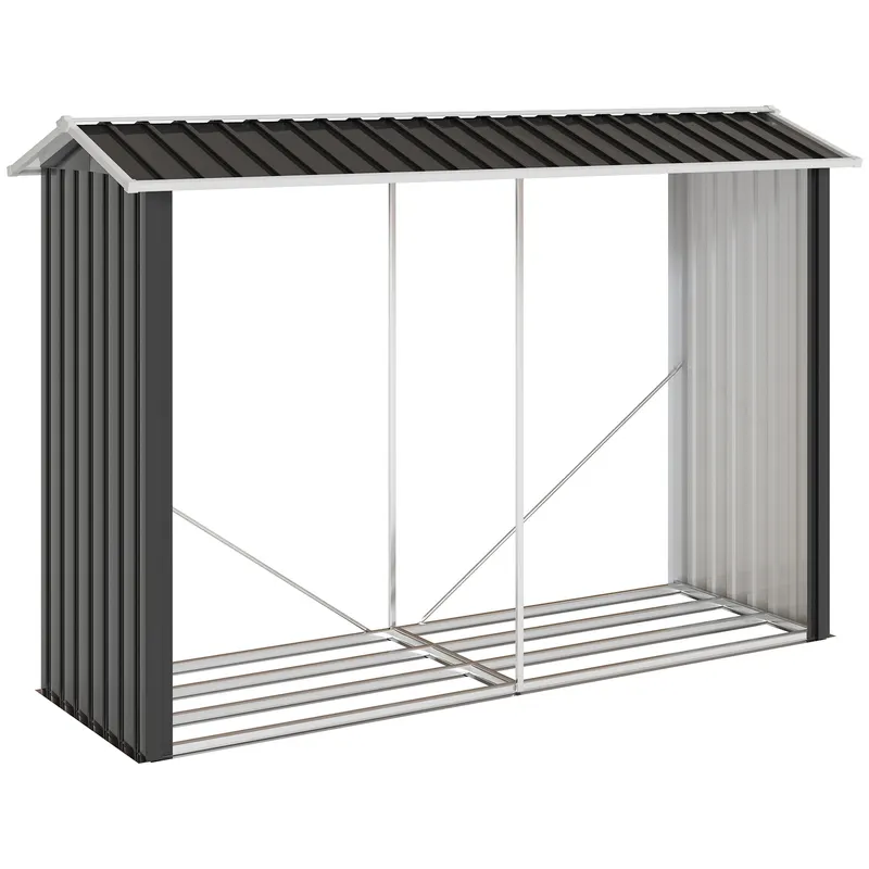 Outsunny Suport de Lemne cu Structură din Oțel Galvanizat 240x86x160cm Negru