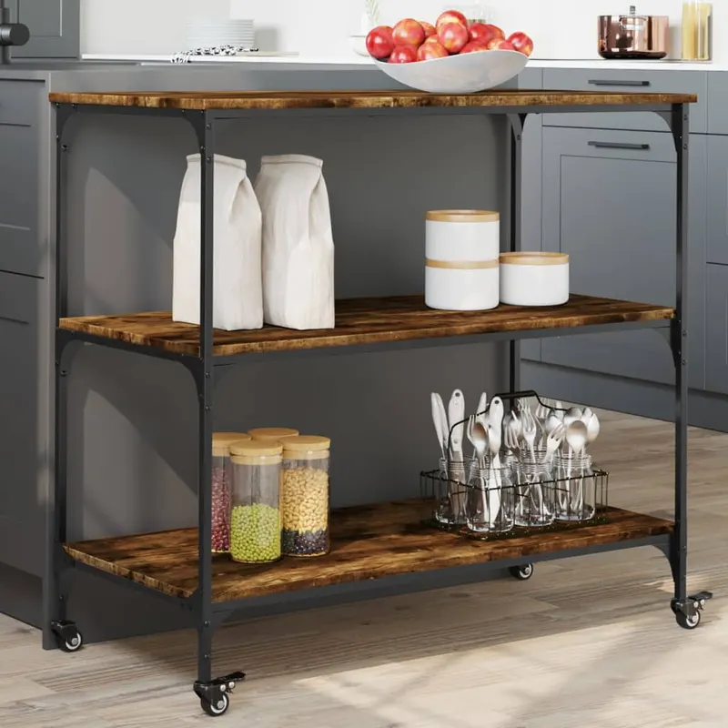 carucior de bucatarie stejar fumuriu 102x50x95 lemn prelucrat