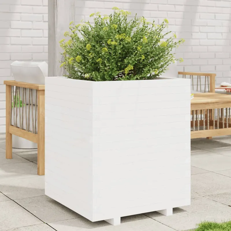 jardiniera de gradina, alb, 60x60x72,5 cm, lemn masiv de pin