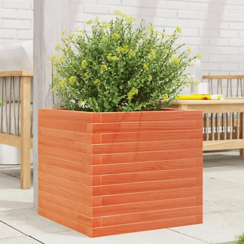 jardiniera gradina, maro ceruit, 50x50x45,5 cm, lemn masiv pin