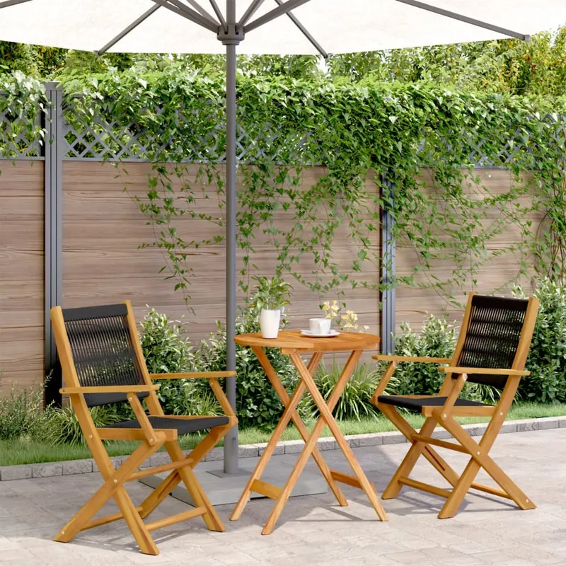 set mobilier bistro, 3 piese, negru, polipropilena lemn masiv