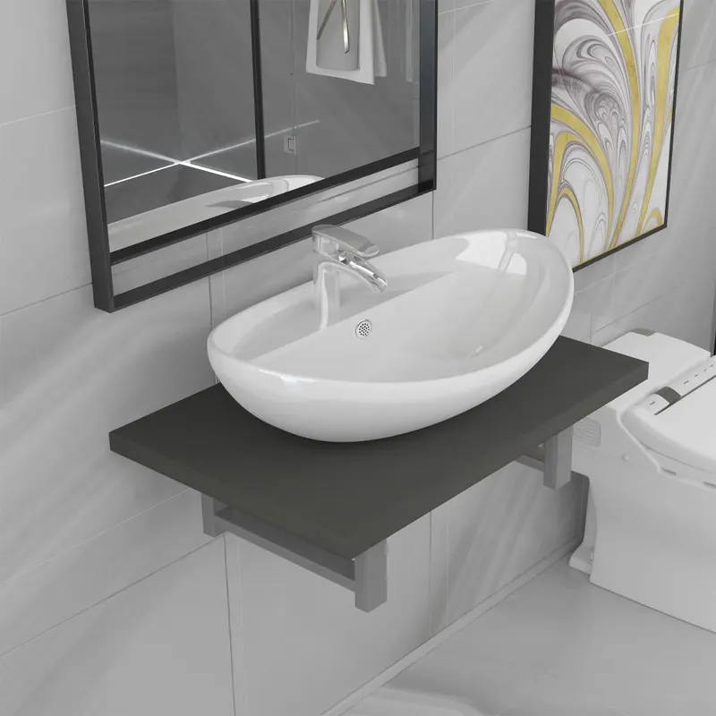 set mobilier de baie, 2 piese, gri, ceramica