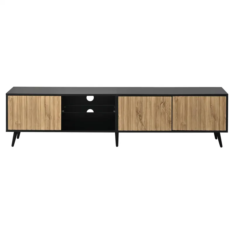 Lowboard TV LED, Culoare naturală+Negru