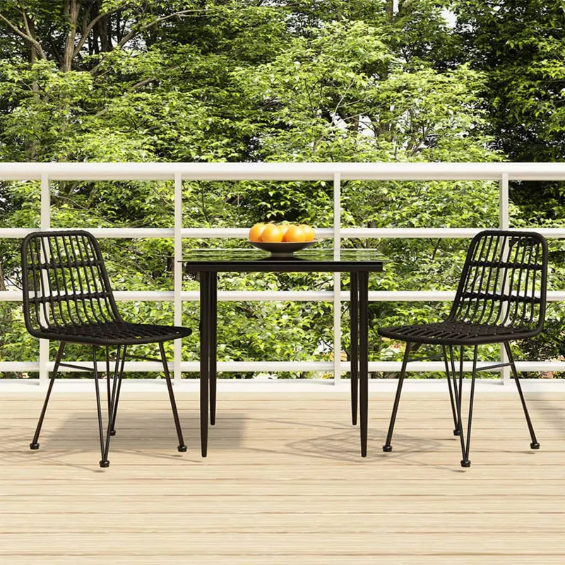 set mobilier de gradina, 3 piese, negru, poliratan