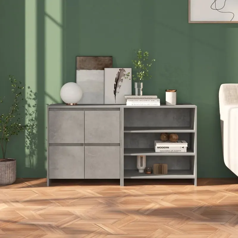 servanta, 2 piese, gri beton, lemn prelucrat