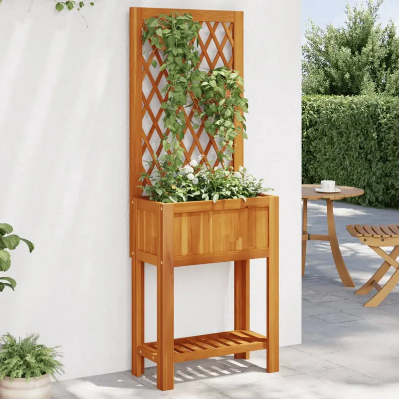jardiniera cu spalier/polita, 55x29,5x152 cm, lemn masiv acacia
